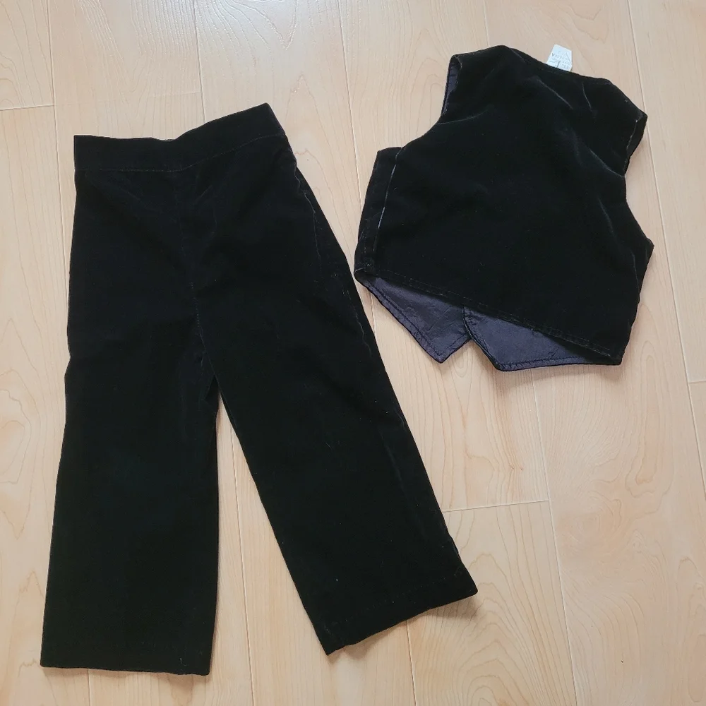 Vintage 1990s special occasion black velvet 2-piece suiting vest and dress pants - Picture 2 of 12
